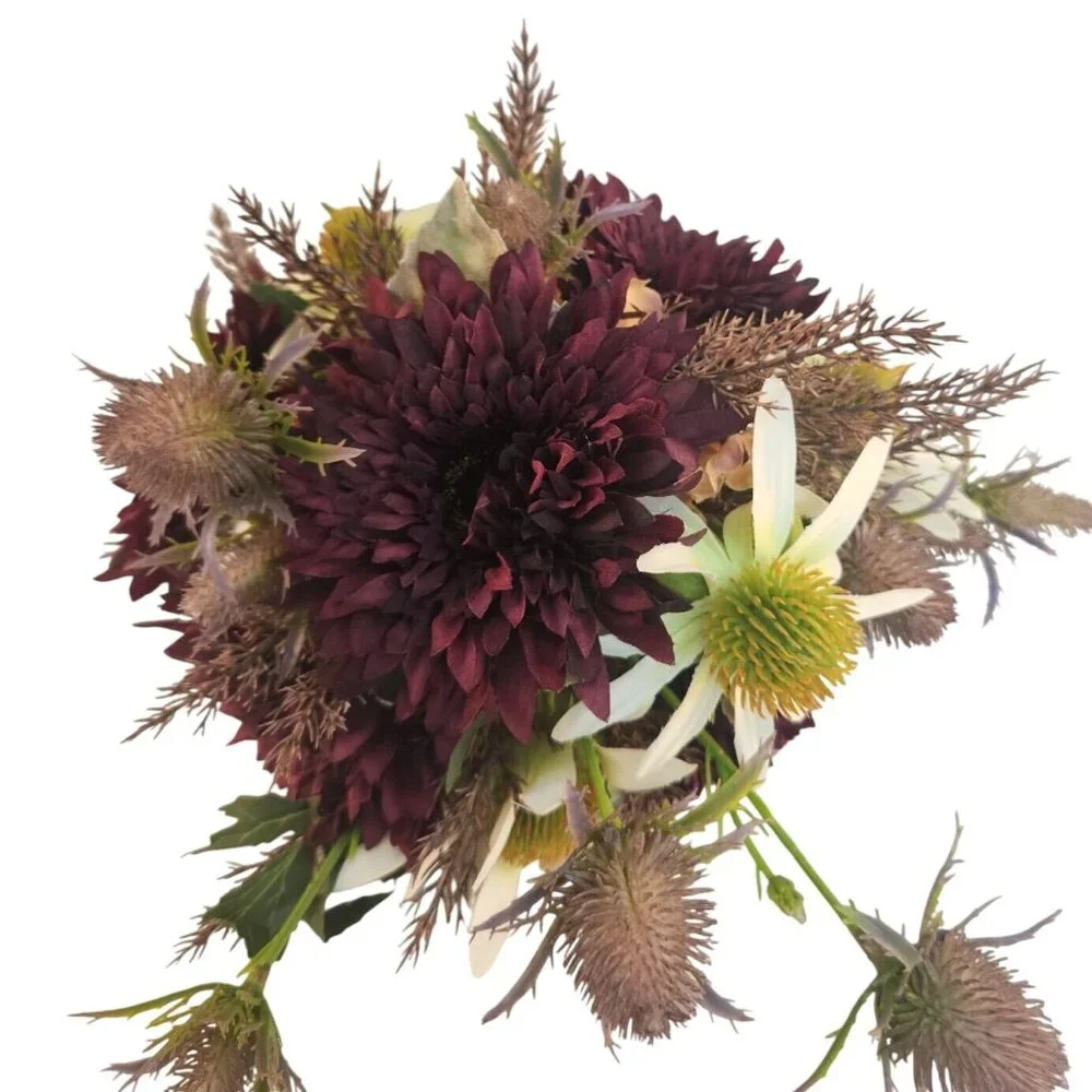 Purple and White Faux Flower Bouquet, Handtied Artificial Floral Arrangement, El